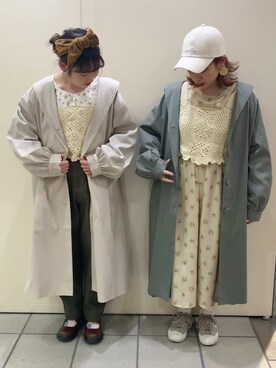 「ehka sopo（エヘカソポ）のかぎ針編みビスチェ（ニット/セーター）」を使った、おゆいさん（レディース・150cm）の春コーディネート