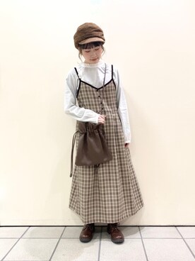 「チェックワンピース」｜「アイテム（ジャンパースカート）」を使った、おゆいさん（レディース・150cm）の秋コーディネート