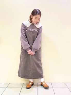 「アイテム（ジャンパースカート）」を使った、おゆいさん（レディース・150cm）の春コーディネート