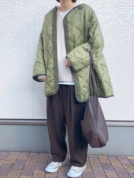 「ニットパーカー」｜「アイテム（ノーカラージャケット）」を使った、pon.さん（レディース・167cm）の冬コーディネート