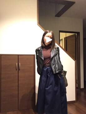 「CIAOPANIC TYPY（チャオパニックティピー）のアイテム（ライダースジャケット）」を使った、kotsubu。さん（レディース・151cm）の秋コーディネート