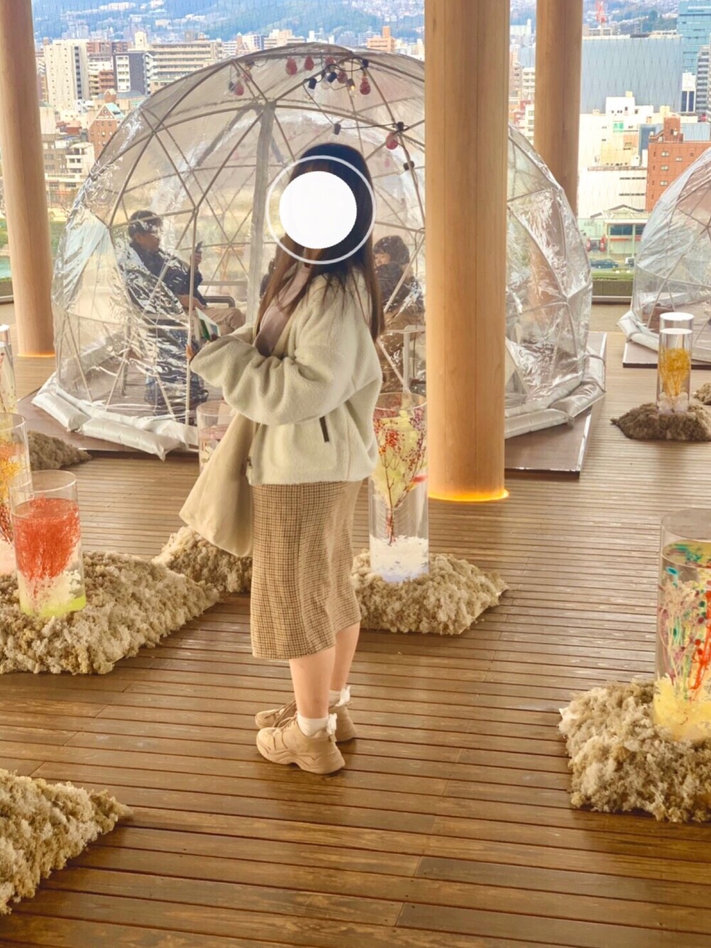 「おりづるタワー」｜「RETRO GIRLのアイテム（ブルゾン、ホワイト系）」を使った、りんさん（レディース・149cm）の冬コーディネートの1枚目の写真