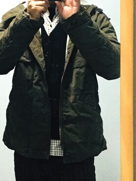 「ユーズドのアイテム（ブルゾン、グリーン系）」を使った、ゲスまーじんさん（メンズ）の冬コーディネート