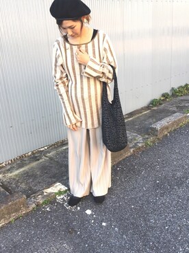 「ROKU」｜「アイテム（ハンチング/ベレー帽）」を使った、しぃさん（レディース・153cm）の秋コーディネート