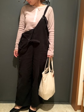 「LAKOLE（ラコレ）のアイテム（オールインワン・サロペット）」を使った、しぃさん（レディース・153cm）の春コーディネート
