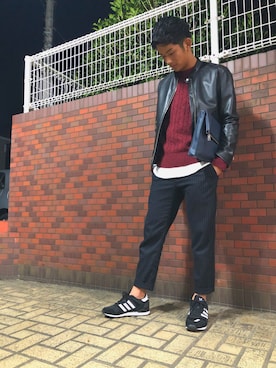 「Right-on（ライトオン）のアイテム（ライダースジャケット）」を使った、山崎 康生さん（メンズ・172cm）の秋コーディネート