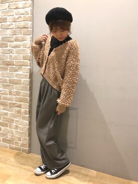 「秋のブラウンスタイル」｜「アイテム（ハンチング/ベレー帽）」を使った、ササさん（レディース・164cm）の秋コーディネート