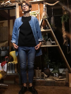 「MONKEY TIME（モンキータイム）のアイテム（ノーカラージャケット）」を使った、セキセイインコさん（メンズ・173cm）の冬コーディネート