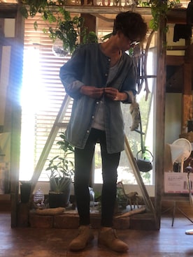 「MONKEY TIME（モンキータイム）のアイテム（ノーカラージャケット）」を使った、セキセイインコさん（メンズ・173cm）の秋コーディネート