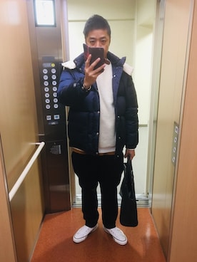 「アイテム（ダウンジャケット/コート、ブルー系）」を使った、しげさん（メンズ・177cm）の冬コーディネート