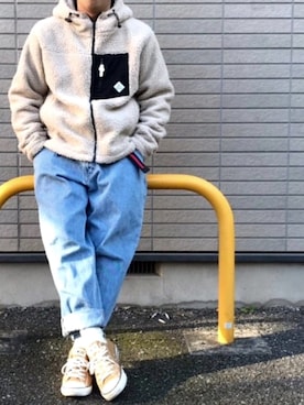 「フリース」｜「アイテム（ムートンコート）」を使った、まるさん（メンズ・168cm）の秋コーディネート