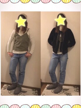 「ムートンブーツ」｜「アイテム（MA-1）」を使った、NAOさん（レディース・162cm）の冬コーディネート