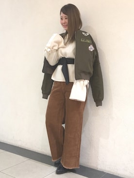 「AS KNOW AS PINKY（アズノゥアズピンキー）のアイテム（ブルゾン）」を使った、Rioさん（レディース・157cm）の冬コーディネート