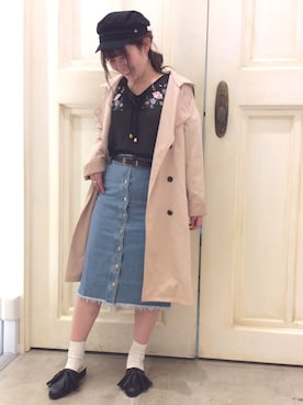 「AS KNOW AS PINKY（アズノゥアズピンキー）のアイテム（トレンチコート）」を使った、Rioさん（レディース・157cm）の冬コーディネート