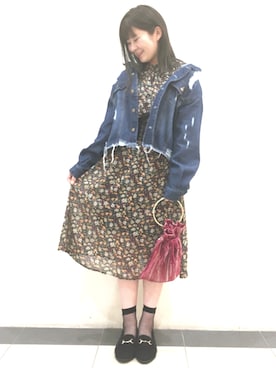 「AS KNOW AS PINKY（アズノゥアズピンキー）のアイテム（デニムジャケット）」を使った、Rioさん（レディース・158cm）の夏コーディネート