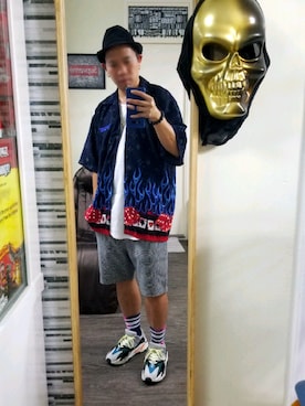 「hawaii」｜「アイテム（帽子）」を使った、eddy_aryip🍁さん（メンズ・173cm）の夏コーディネート