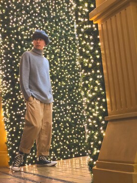 「オールスター」｜「アイテム（ハンチング/ベレー帽）」を使った、tamusonさん（メンズ・171cm）の冬コーディネート