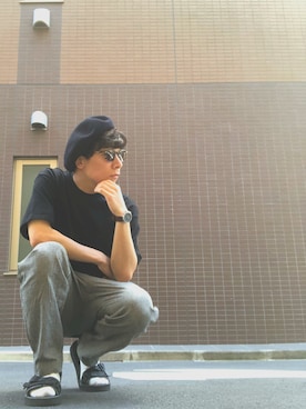 「ラコステ」｜「アイテム（ハンチング/ベレー帽）」を使った、tamusonさん（メンズ・171cm）の夏コーディネート