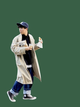 「MONKEY TIME（モンキータイム）のアイテム（トレンチコート）」を使った、tamusonさん（メンズ・171cm）の春コーディネート