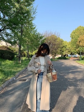 「moussy」｜「アイテム（トレンチコート）」を使った、𝐘 𝐔 𝐊 𝐈さん（レディース・161cm）の秋コーディネート