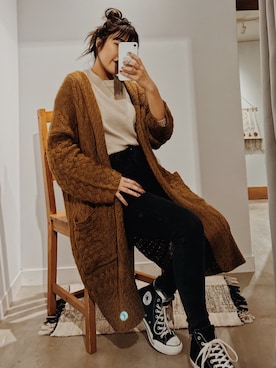 「Aunt Marie's（アントマリーズ）のAUNT MARIE'S デニムスキニーパンツ（デニムパンツ）」を使った、Kiyoraさん（レディース・160cm）の秋コーディネート