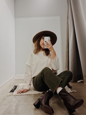 「アイテム（デニムパンツ、グリーン系）」を使った、Kiyoraさん（レディース・160cm）の冬コーディネート