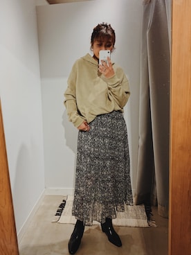 「Auntie Rosa Holiday（アンティローザホリデー）の【Holiday】スウェード裏毛ルーズパーカー（パーカー）」を使った、Kiyoraさん（レディース・160cm）の冬コーディネート