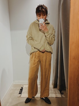 「Auntie Rosa Holiday（アンティローザホリデー）の【Holiday】スウェード裏毛ルーズパーカー（パーカー）」を使った、Kiyoraさん（レディース・160cm）の冬コーディネート