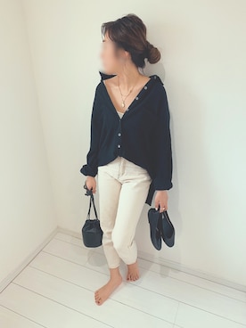 「アイテム（デニムパンツ、ベージュ系）」を使った、Kiyoraさん（レディース・160cm）の春コーディネート