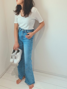 「ワッフル」｜「アイテム（スニーカー）」を使った、Kiyoraさん（レディース・160cm）の春コーディネート