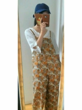 「アイテム（つなぎ/オールインワン、オレンジ系）」を使った、みかんさん（レディース・160cm）の夏コーディネート
