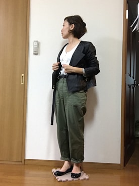 「TIENS ecoute（ティアンエクート）のアイテム（ライダースジャケット）」を使った、eriiiiiiiiiiiiiiiireさん（レディース・153cm）の秋コーディネート