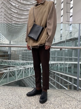 「glabella（グラベラ）のスプリットレザー（牛床革） Uチップ オックスフォード シューズ（ドレスシューズ）」を使った、kazuさん（メンズ・178cm）の春コーディネート