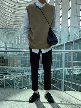 「glabella（グラベラ）のスプリットレザー（牛床革） Uチップ オックスフォード シューズ（ドレスシューズ）」を使った、kazuさん（メンズ・178cm）の春コーディネート