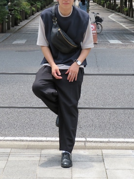 「glabella（グラベラ）のスプリットレザー（牛床革） Uチップ オックスフォード シューズ（ドレスシューズ）」を使った、kazuさん（メンズ・178cm）の夏コーディネート