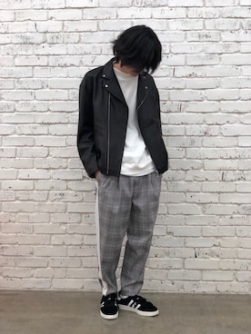 「アイテム（ライダースジャケット）」を使った、r.kobata1204さん（メンズ・182cm・20代）の秋コーディネート