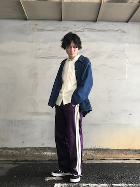 「キュプラ」｜「アイテム（デニムジャケット）」を使った、r.kobata1204さん（メンズ・182cm）の春コーディネート