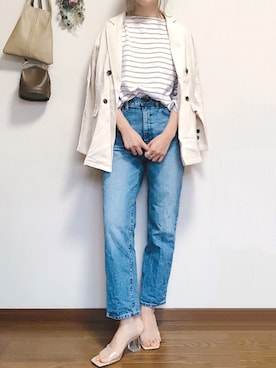 「ボーダー×デニム」｜「アイテム（ジャケット/アウター）」を使った、___Nanaさん（レディース・170cm）の春コーディネート