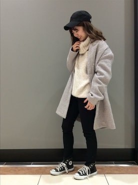 「ゆるニット」｜「アイテム（ノーカラージャケット）」を使った、THE SHOP TK officialさん（レディース・155cm）の冬コーディネート
