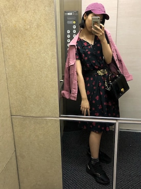 「アイテム（デニムジャケット、ピンク系）」を使った、Sさん（レディース・163cm）の夏コーディネート