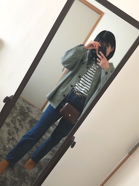 「coca（coca）（コカ）の【WEB限定セール】＼WEB限定新色／ボーダーボートネックトップス/オーガニックコットン混（Tシャツ/カットソー）」を使った、むむさん（レディース・165cm）の春コーディネート