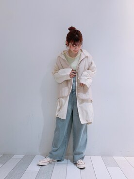 「w closet（ダブルクローゼット）のアイテム（サロペット/オーバーオール）」を使った、Misakiさん（レディース・159cm）の冬コーディネート