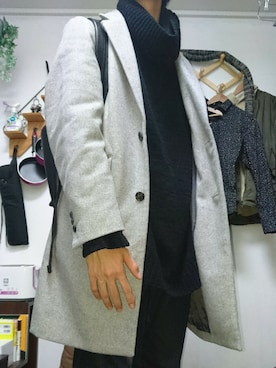 「EMMA CLOTHES（エマクローズ）のマッドモールオーバーサイズタートルネックニット（ニット/セーター、ブラック系）」を使った、@山猫さん（メンズ・169cm）の冬コーディネート
