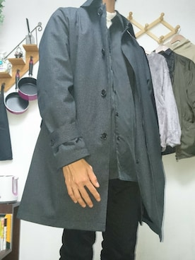 「UNITED ARROWS LTD. OUTLET（ユナイテッドアローズアウトレット）のアイテム（ステンカラーコート、ブラック系）」を使った、@山猫さん（メンズ・169cm）の冬コーディネート
