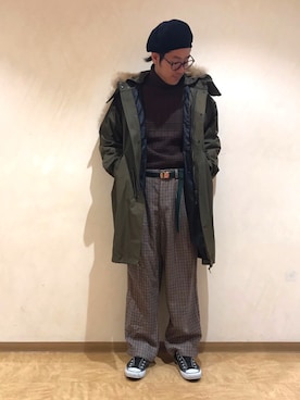 「tk.TAKEO KIKUCHI（ティーケータケオキクチ）のアイテム（モッズコート）」を使った、tk.TAKEO KIKUCHI溝口丸井さん（メンズ・175cm）の冬コーディネート