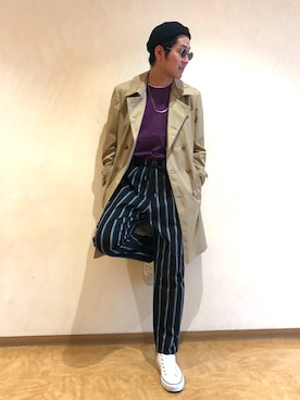 「tk.TAKEO KIKUCHI」｜「アイテム（トレンチコート）」を使った、tk.TAKEO KIKUCHI溝口丸井さん（メンズ・175cm）の冬コーディネート