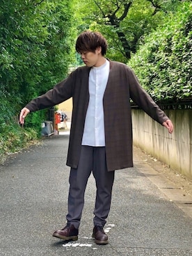 「tk.TAKEO KIKUCHI（ティーケータケオキクチ）のアイテム（ノーカラージャケット）」を使った、tk.TAKEO KIKUCHI溝口丸井さん（メンズ・175cm）の夏コーディネート