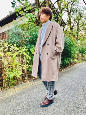 「tk.TAKEO KIKUCHI」｜「アイテム（チェスターコート）」を使った、tk.TAKEO KIKUCHI溝口丸井さん（メンズ・175cm）の冬コーディネート