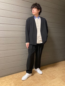 「tk.TAKEO KIKUCHI（ティーケータケオキクチ）のアイテム（ノーカラージャケット）」を使った、tk.TAKEO KIKUCHI溝口丸井さん（メンズ・175cm）の冬コーディネート