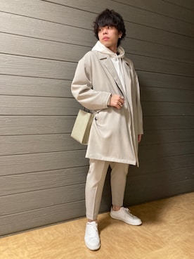 「tk.TAKEO KIKUCHI」｜「アイテム（チェスターコート）」を使った、tk.TAKEO KIKUCHI溝口丸井さん（メンズ・175cm）の冬コーディネート